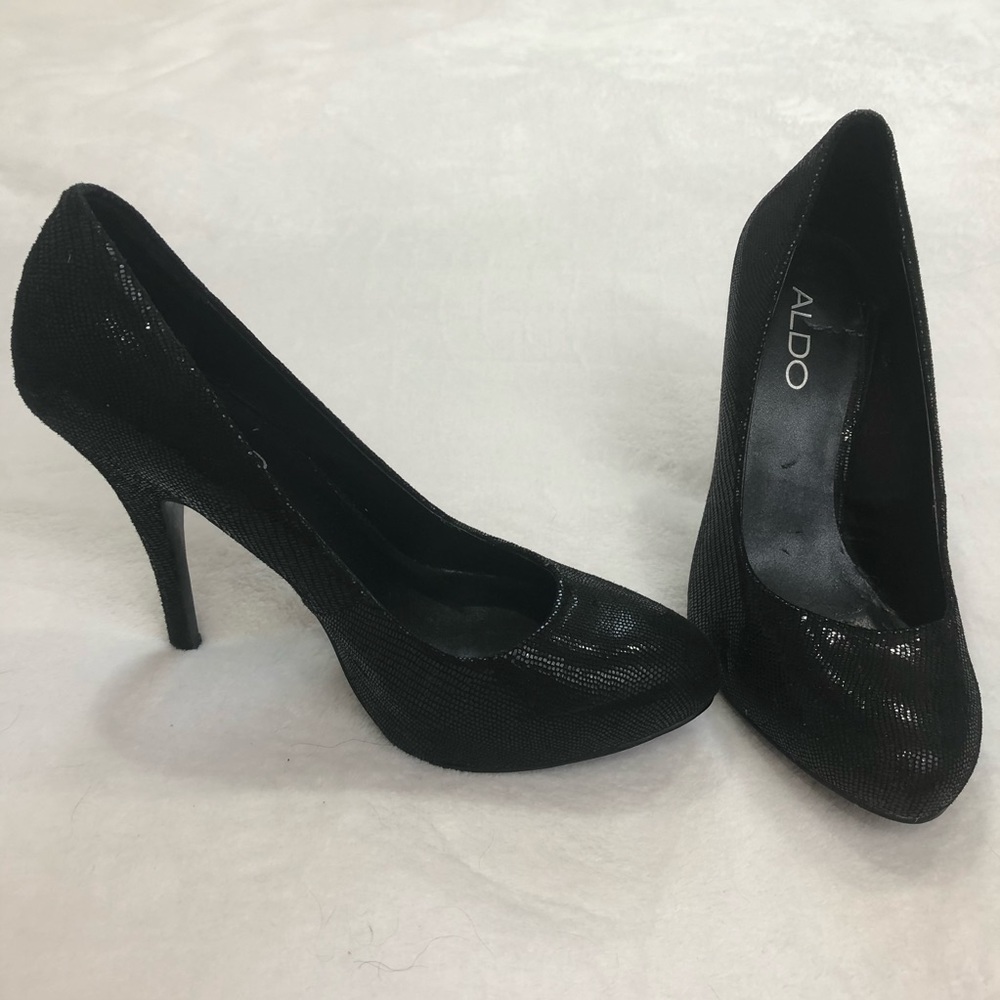 Aldo Black Textured Pointed-Toe Heels